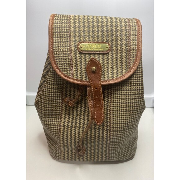 Polo Ralph Lauren Houndstooth Pattern sling bag Pvc Leather Vintage Limited - Picture 1 of 16